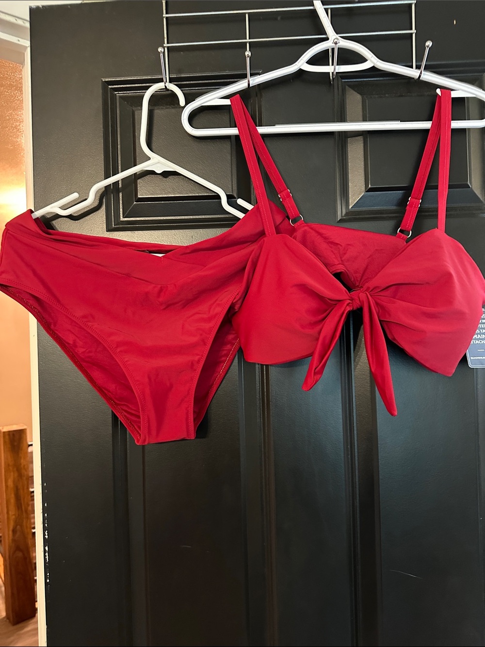 Red Tie-Front Bikini Top & High-Waist Bottoms